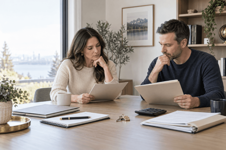 Common Law Couple in BC sitting at a table working on a separation agreement